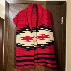 Ralph Lauren Red and Black Women's Cardigan Vest Shawl
